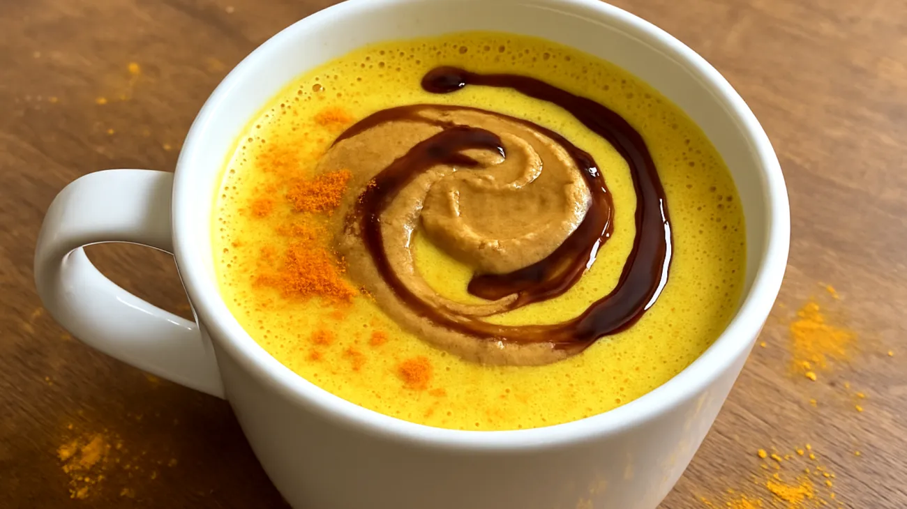 Goldene Milch mit Mandelmus und Dattelsirup"