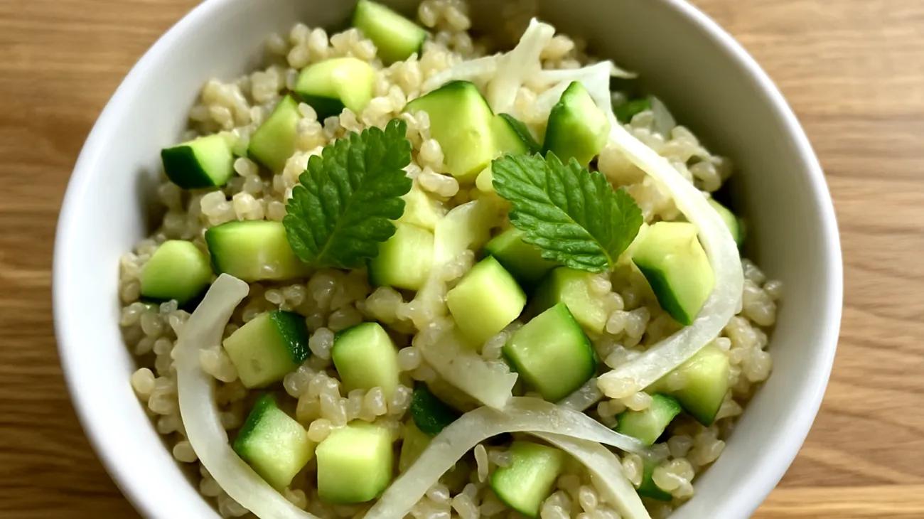 Quinoa-Salat mit Gurke, Fenchel und Zitronenmelisse"